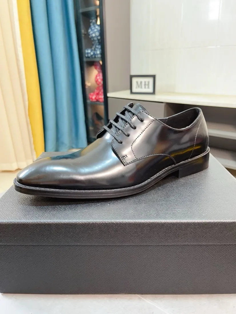 Men's shoes 💰560🌹🌹[Prada leather shoes] Top purchasing agency Original imported Italian custom-made cowhide leather surface, ➕Fully imported water-dyed breathable cowhide lining, original factory special molded sole, super comfortable, size: 38-44
